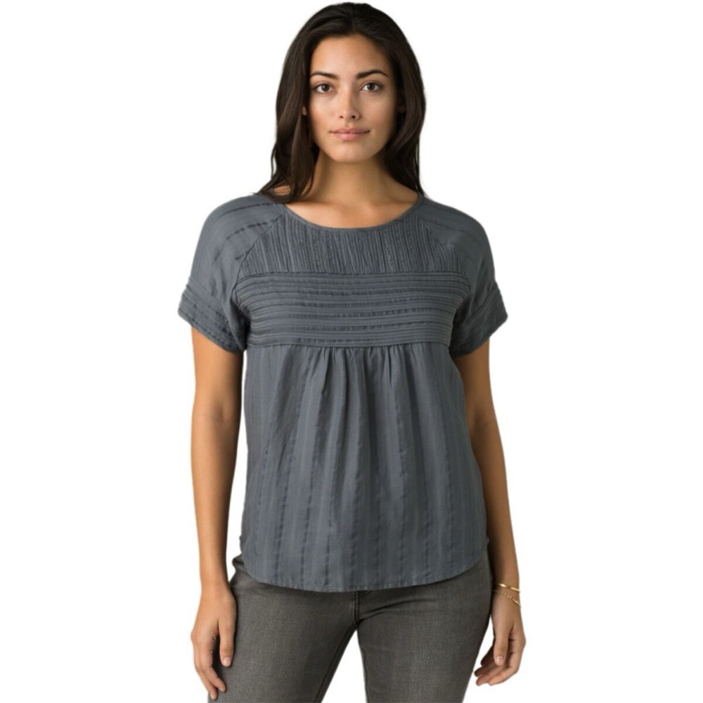 Prana Pinoit Charcoal Short Sleeve Blouse Sz M